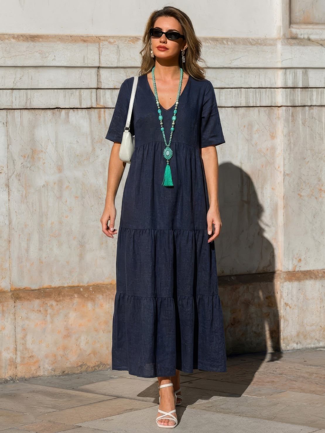 Delilah | Women’s boho tiered maxi dress with V neck