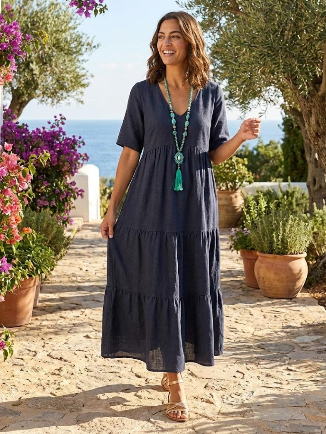 Delilah | Women’s boho tiered maxi dress with V neck