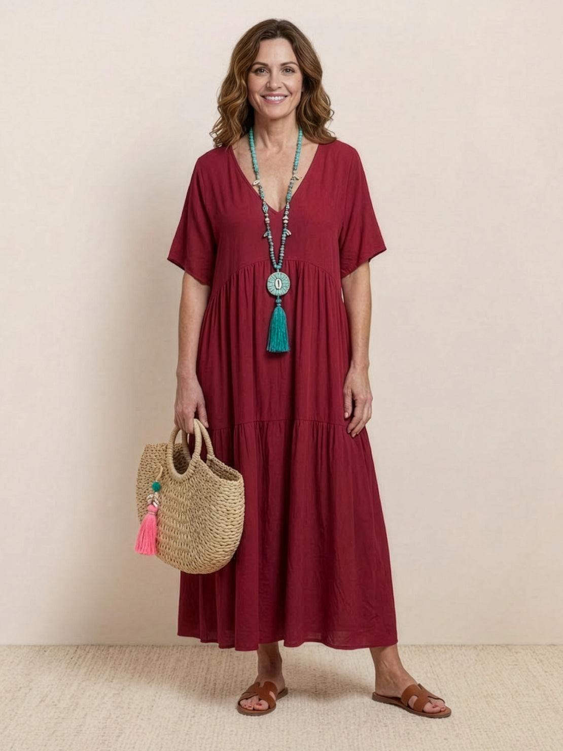 Delilah | Women’s boho tiered maxi dress with V neck
