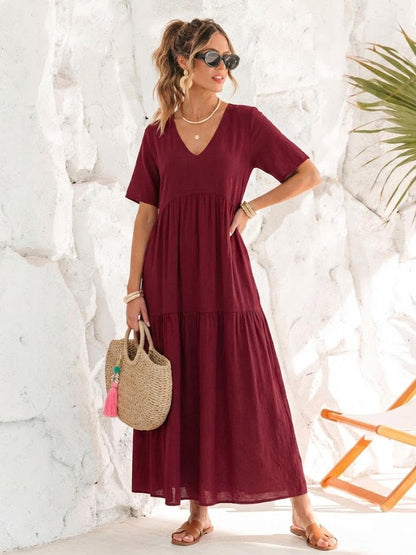 Delilah | Women’s boho tiered maxi dress with V neck