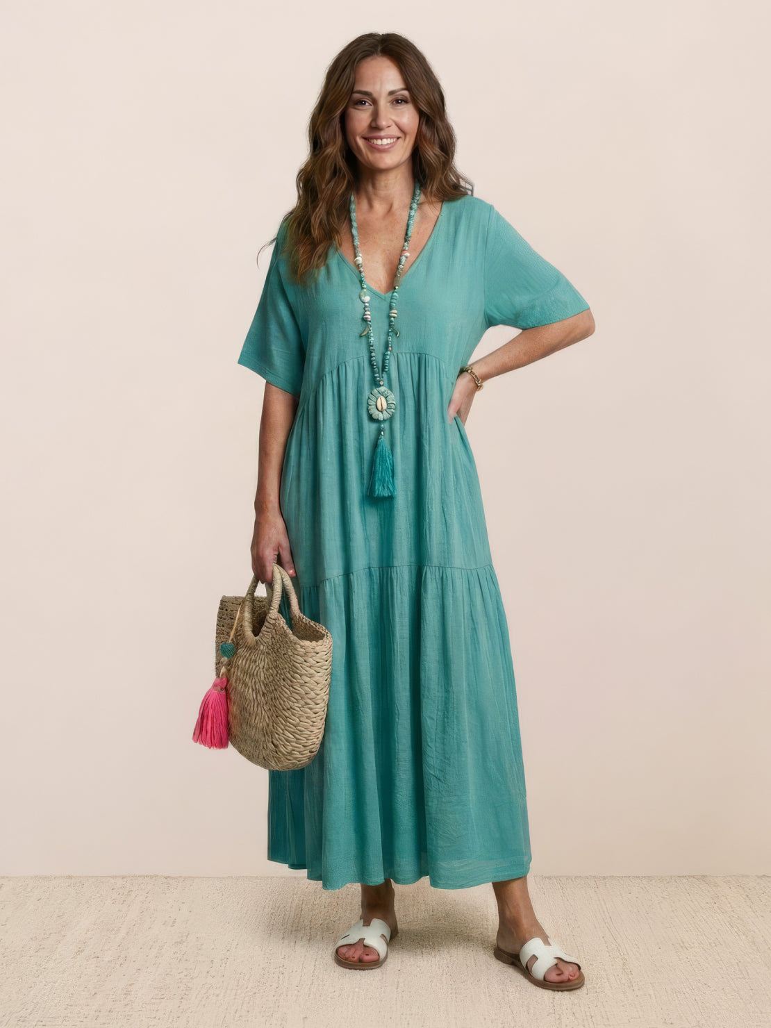 Delilah | Women’s boho tiered maxi dress with V neck