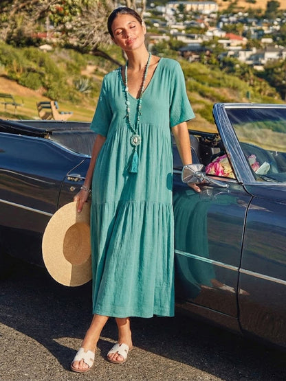 Delilah | Women’s boho tiered maxi dress with V neck
