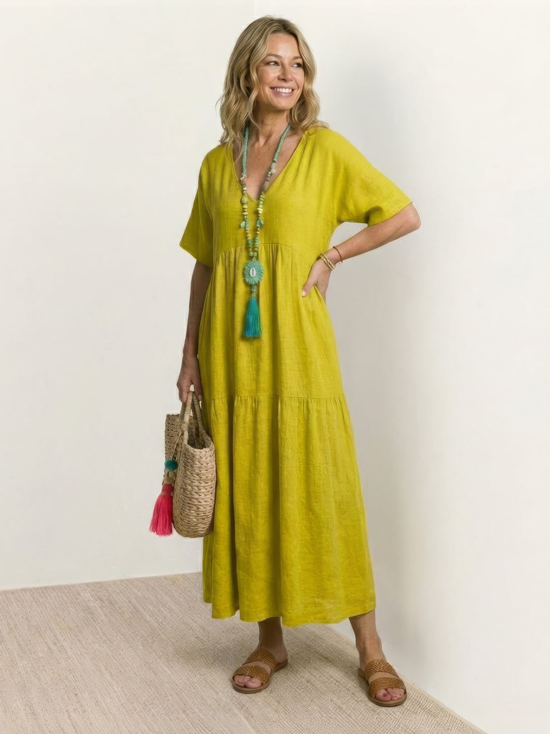 Delilah | Women’s boho tiered maxi dress with V neck
