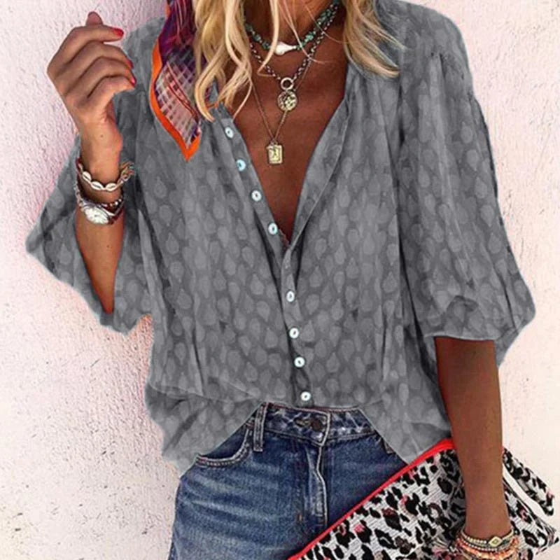 Ardena | Women blouse with printed pattern and button down design