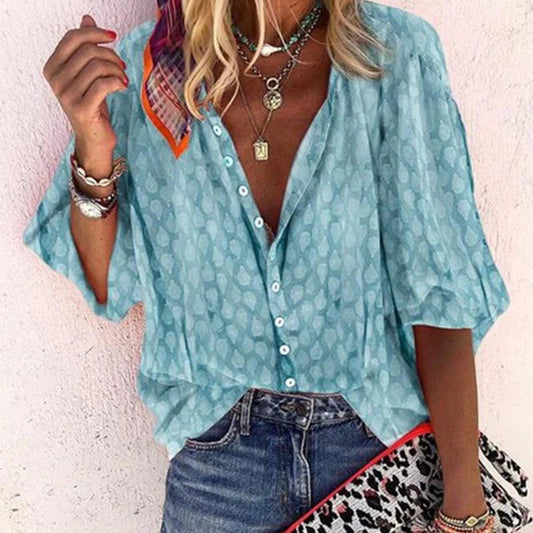 Ardena | Women blouse with printed pattern and button down design