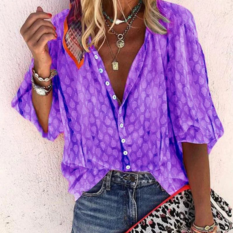 Ardena | Women blouse with printed pattern and button down design