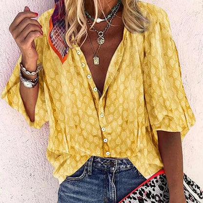 Ardena | Women blouse with printed pattern and button down design