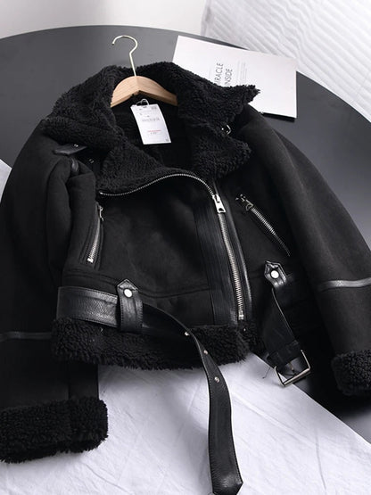 Natalie | Women's Short Shearling Jacket with Belted Hem