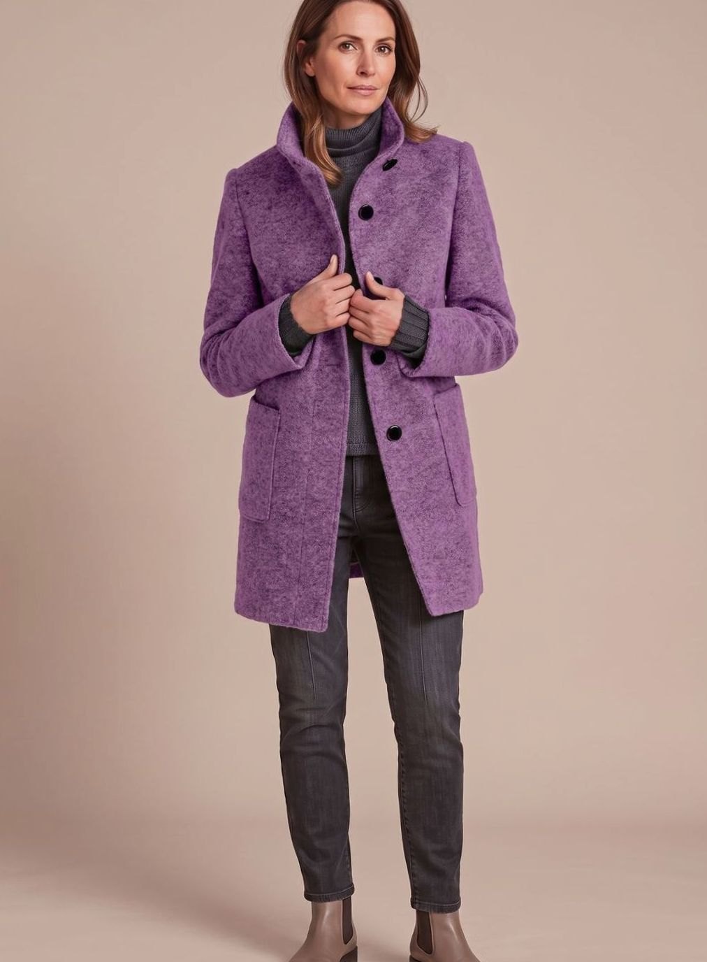 Anna | Women's Classic Wool Blend Coat with Stand Collar