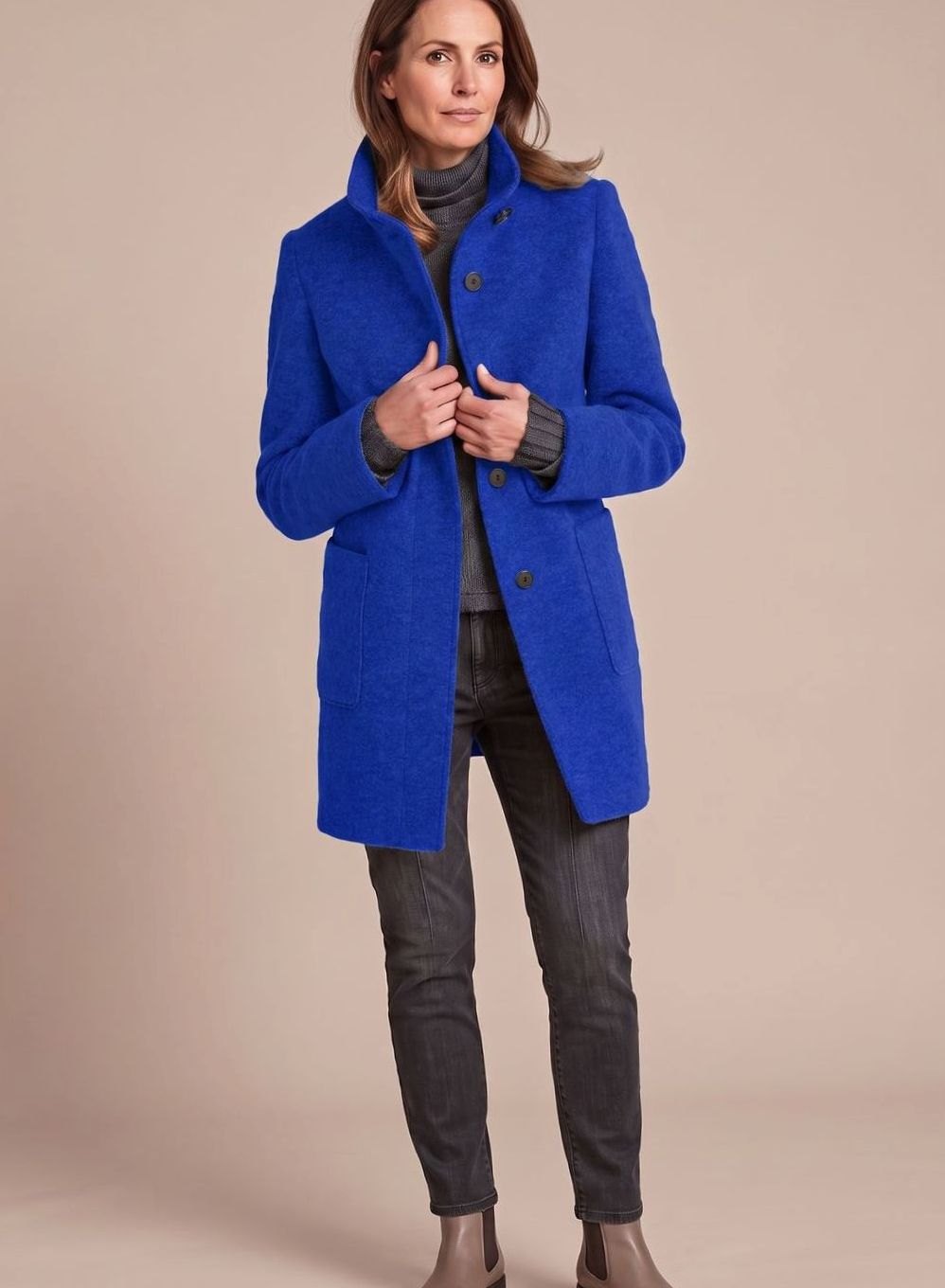 Anna | Women's Classic Wool Blend Coat with Stand Collar