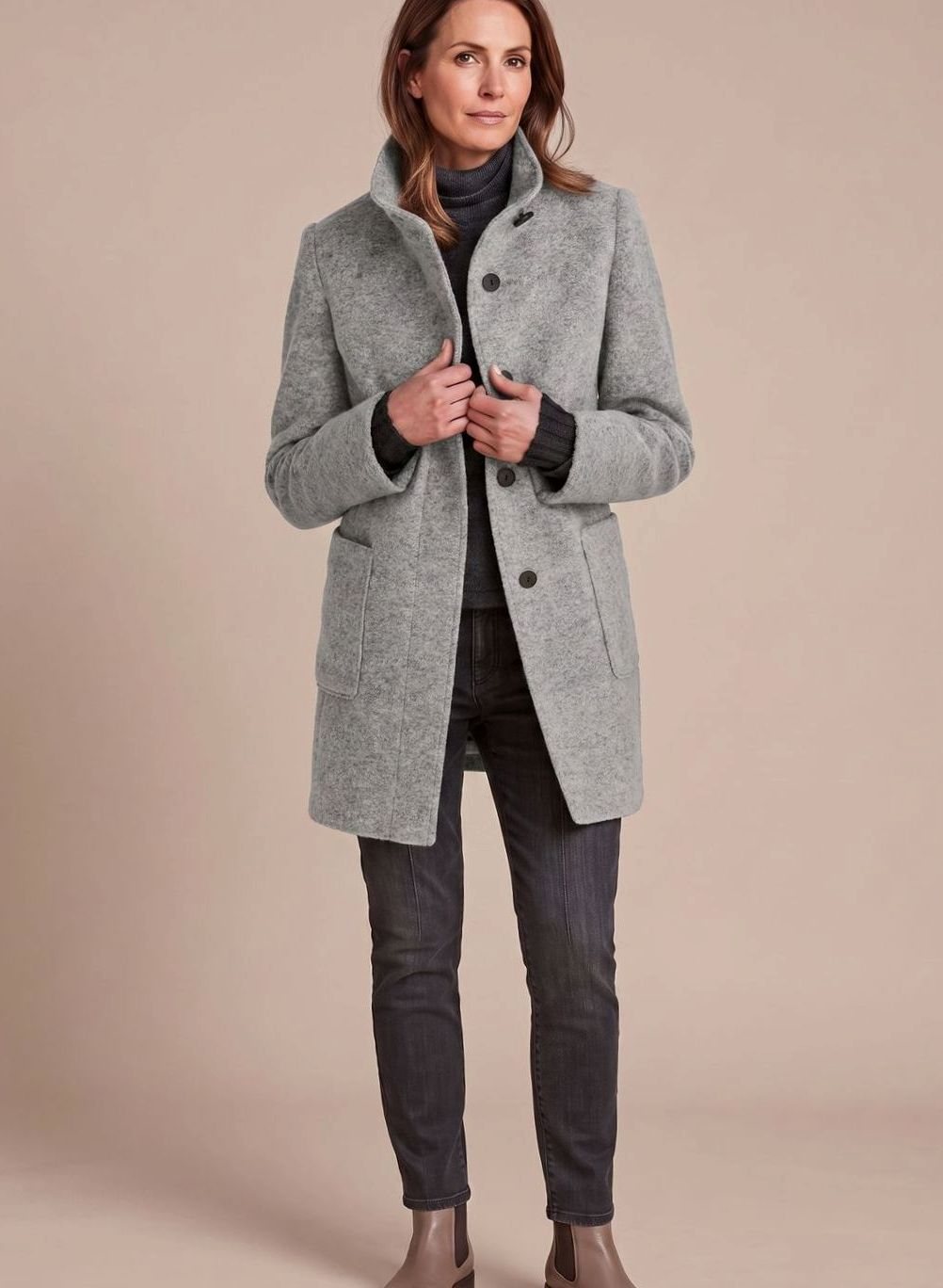Anna | Women's Classic Wool Blend Coat with Stand Collar