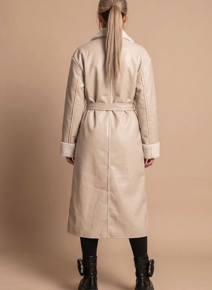 Kathleen | Women's Long Faux Leather Fleece Coat