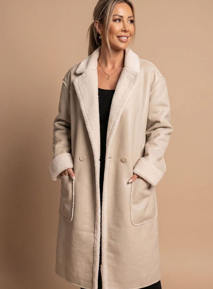 Kathleen | Women's Long Faux Leather Fleece Coat