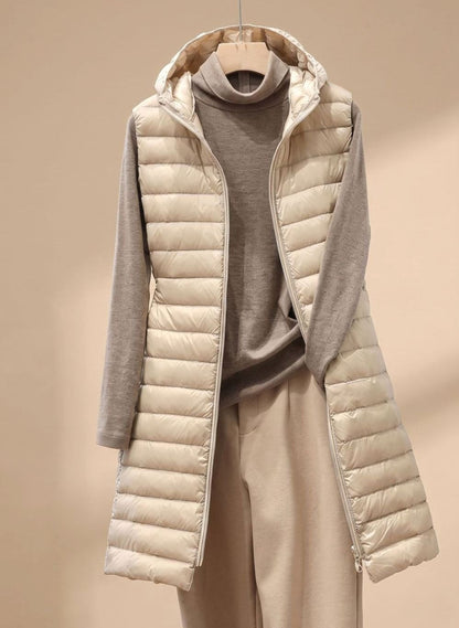 Pamela | Women's Long Sleeveless Quilted Parka with Hood
