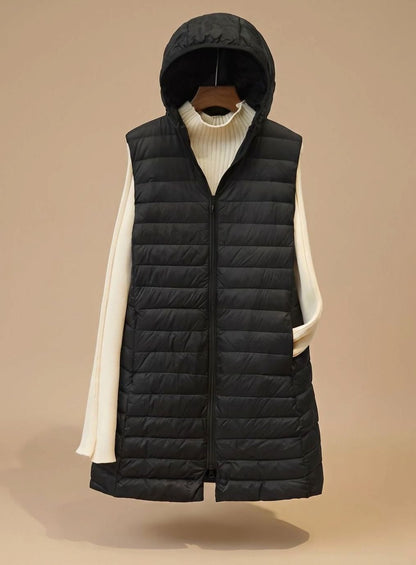 Pamela | Women's Long Sleeveless Quilted Parka with Hood