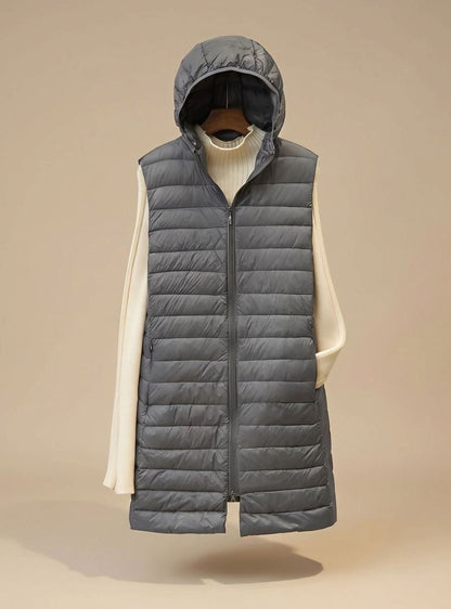 Pamela | Women's Long Sleeveless Quilted Parka with Hood