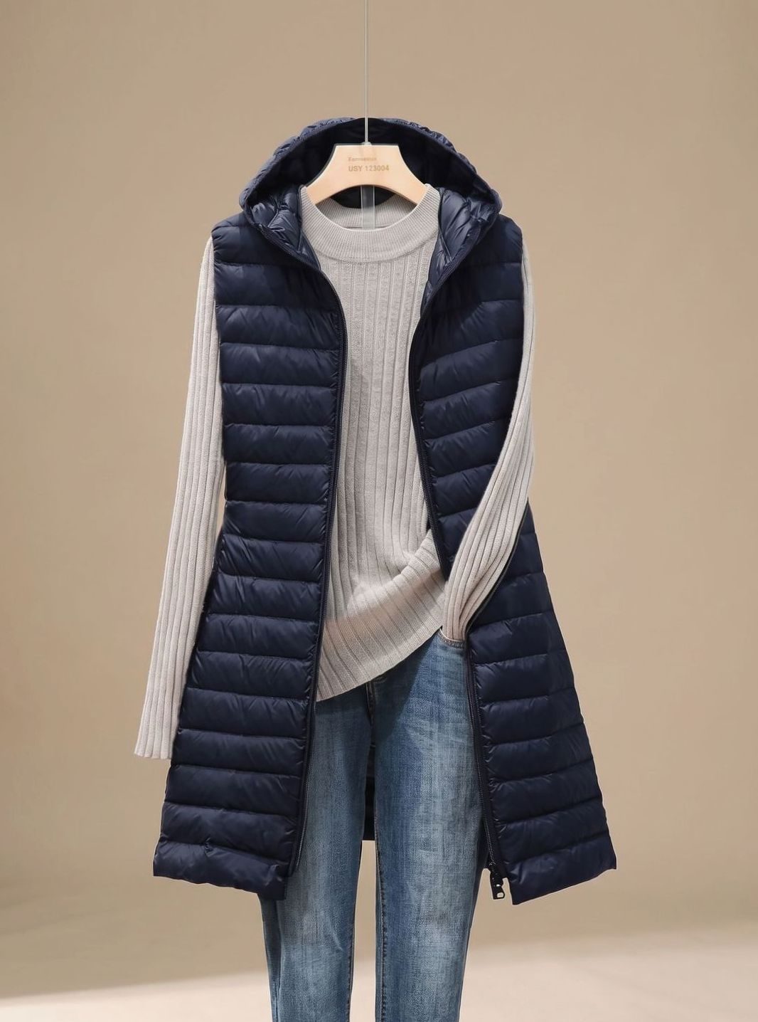 Pamela | Women's Long Sleeveless Quilted Parka with Hood