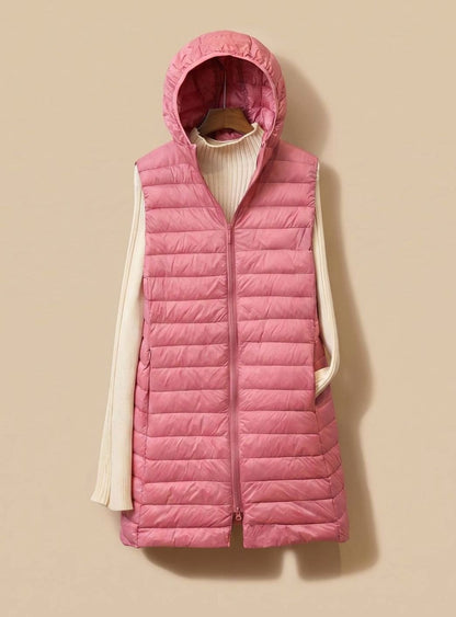 Pamela | Women's Long Sleeveless Quilted Parka with Hood