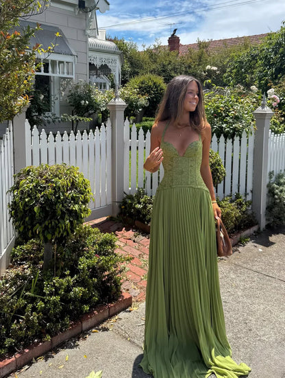 Charlotte | Women Maxi Wedding Guest Dress with Halter Neck and Pleats