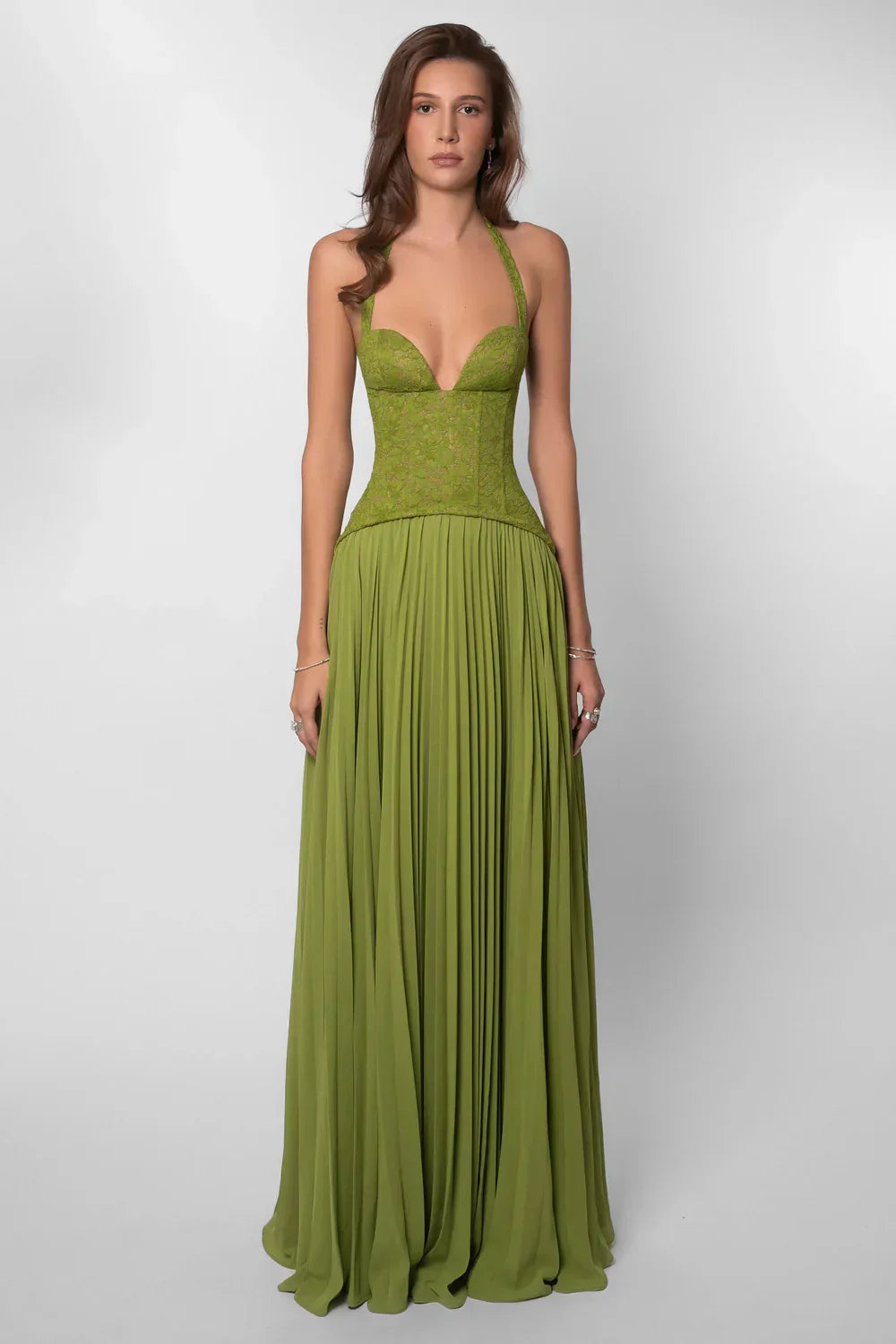 Charlotte | Women Maxi Wedding Guest Dress with Halter Neck and Pleats