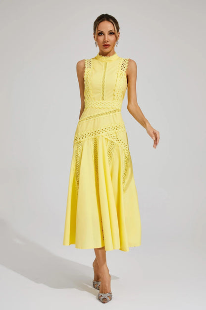 Ava | Women Wedding Guest Midi Dress with Lace and Sleeveless Fit