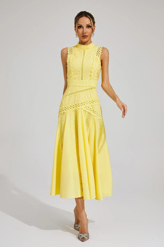 Ava | Women Wedding Guest Midi Dress with Lace and Sleeveless Fit