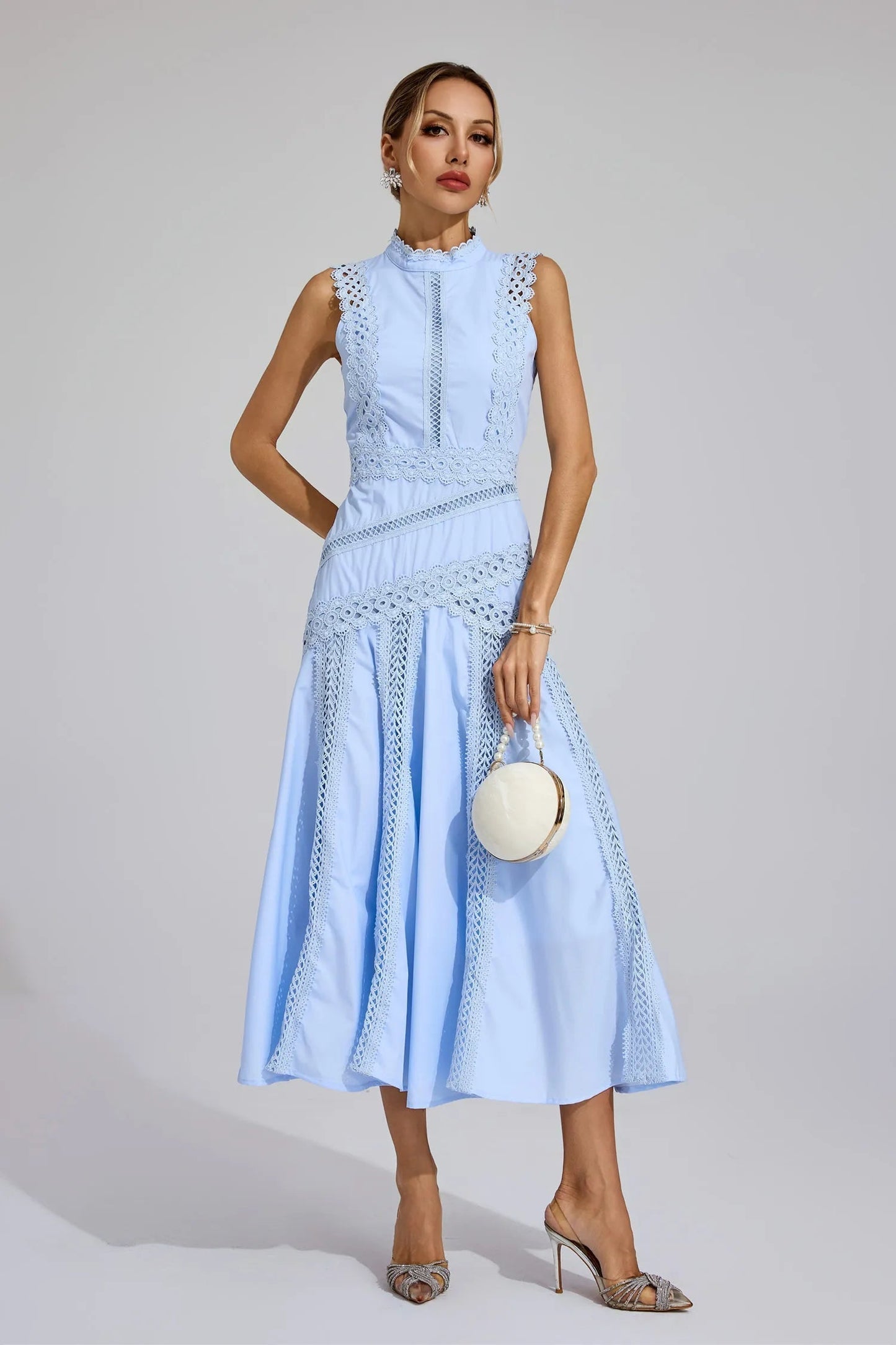 Ava | Women Wedding Guest Midi Dress with Lace and Sleeveless Fit