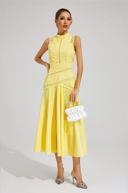 Ava | Women Wedding Guest Midi Dress with Lace and Sleeveless Fit