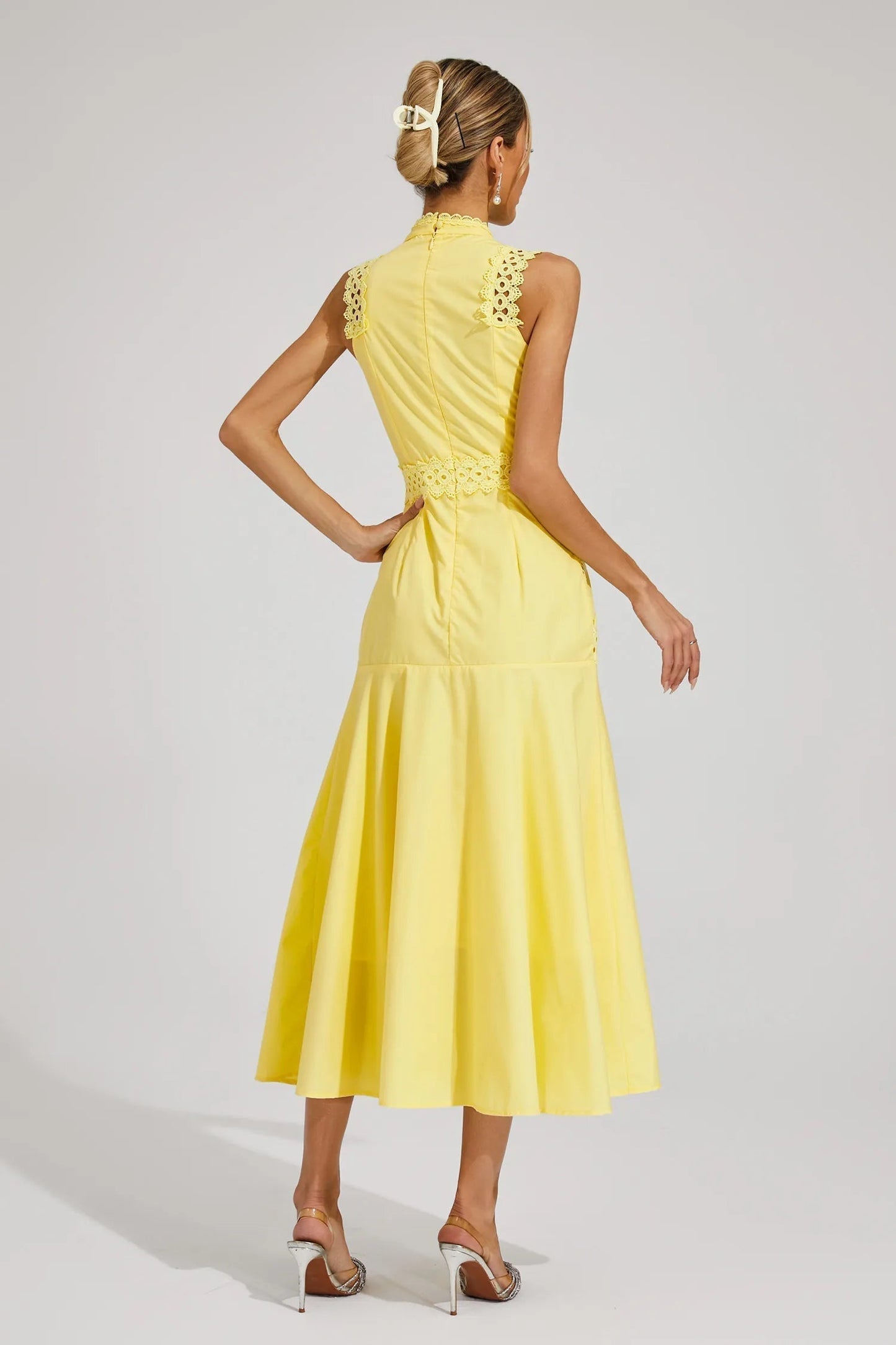 Ava | Women Wedding Guest Midi Dress with Lace and Sleeveless Fit