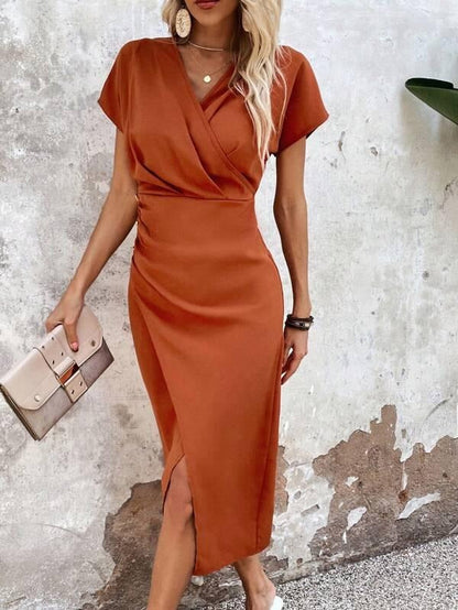Isabella | Women Midi Wedding Guest Dress with Wrap and V Neck