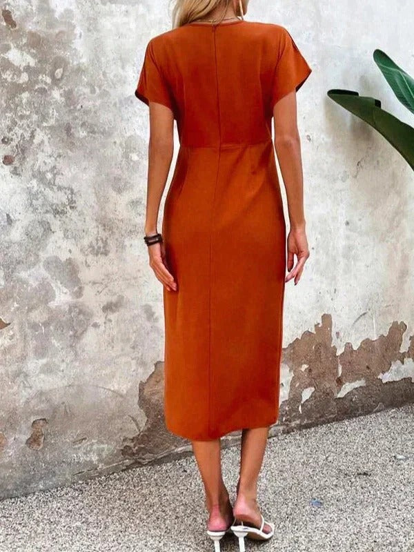 Isabella | Women Midi Wedding Guest Dress with Wrap and V Neck