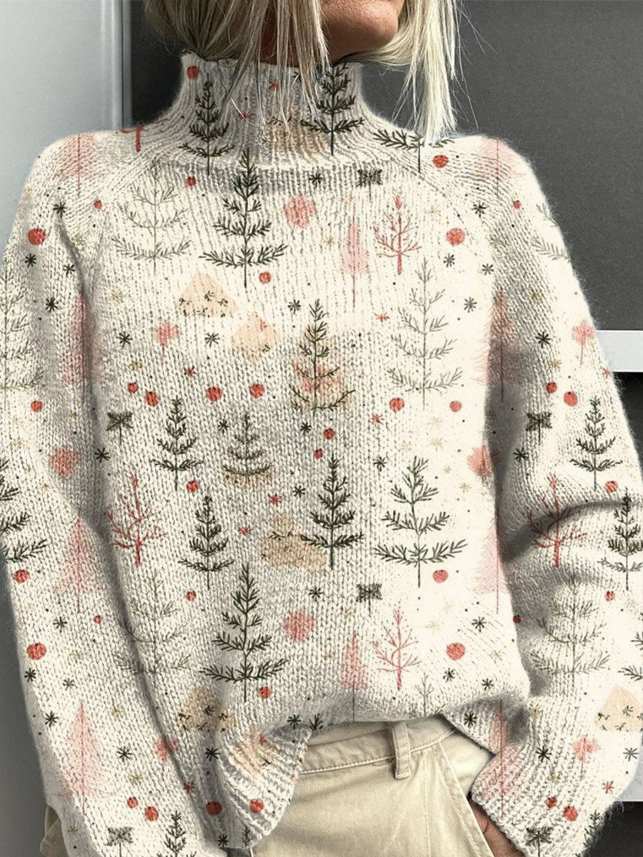 Romilly | Women's Relaxed-Fit Christmas Tree Print Turtleneck Sweater