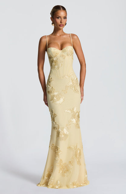 Luna | Women Maxi Wedding Guest Dress with Floral Embroidery