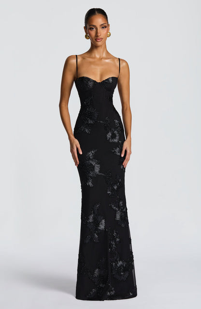 Luna | Women Maxi Wedding Guest Dress with Floral Embroidery