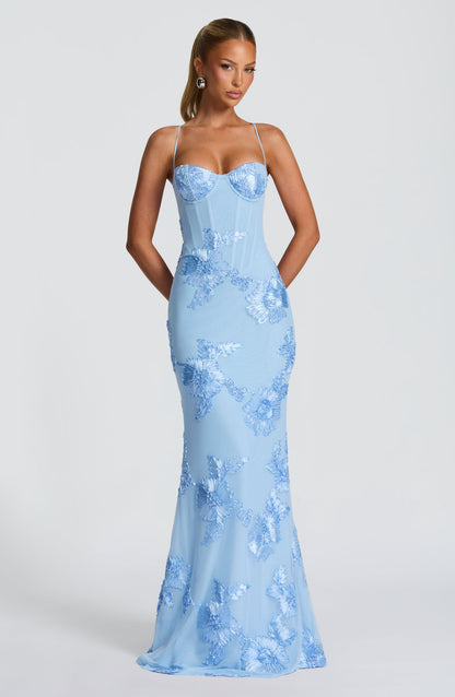 Luna | Women Maxi Wedding Guest Dress with Floral Embroidery