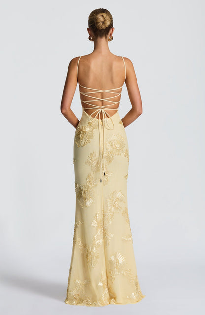Luna | Women Maxi Wedding Guest Dress with Floral Embroidery
