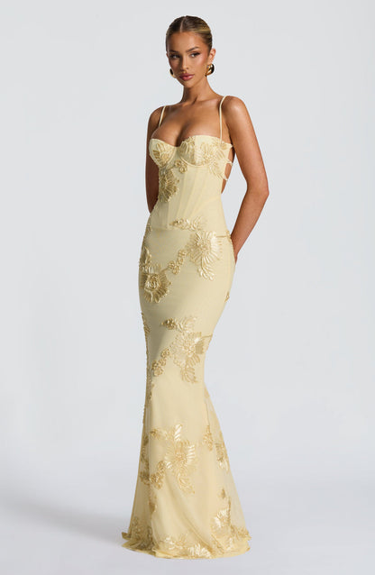Luna | Women Maxi Wedding Guest Dress with Floral Embroidery