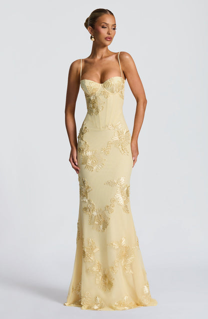 Luna | Women Maxi Wedding Guest Dress with Floral Embroidery