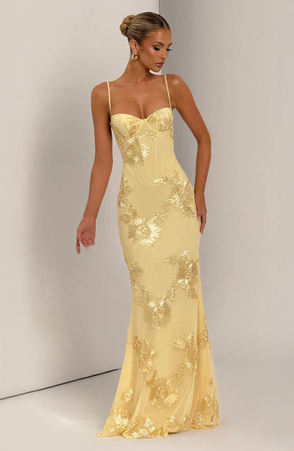 Luna | Women Maxi Wedding Guest Dress with Floral Embroidery