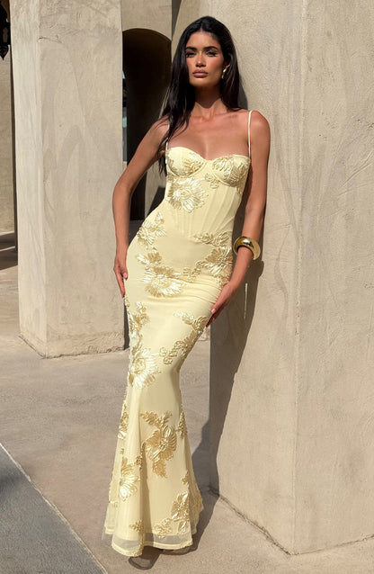 Luna | Women Maxi Wedding Guest Dress with Floral Embroidery