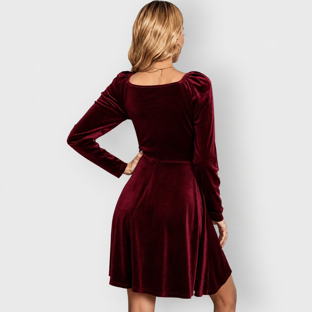 Antonina | Women's Long-Sleeve Velvet Skater Dress with V-Neck for Parties