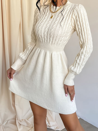 Stephanie | Women's A-Line Mini Cable Knit Sweater Dress