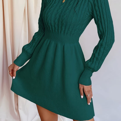 Stephanie | Women's A-Line Mini Cable Knit Sweater Dress