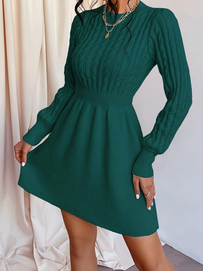 Stephanie | Women's A-Line Mini Cable Knit Sweater Dress
