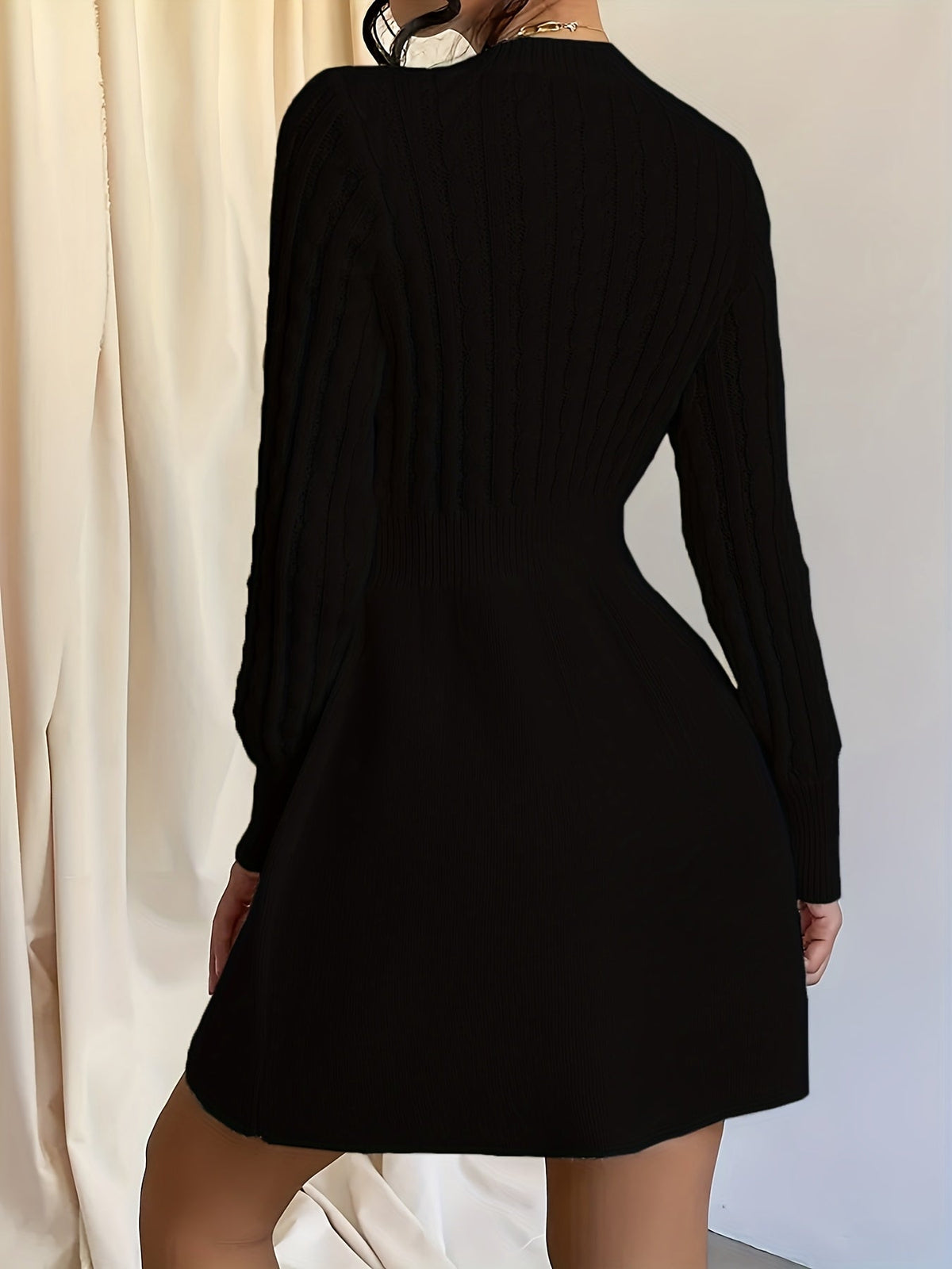 Stephanie | Women's A-Line Mini Cable Knit Sweater Dress