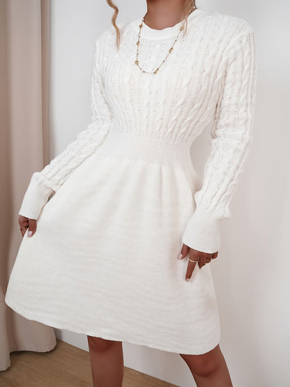 Stephanie | Women's A-Line Mini Cable Knit Sweater Dress