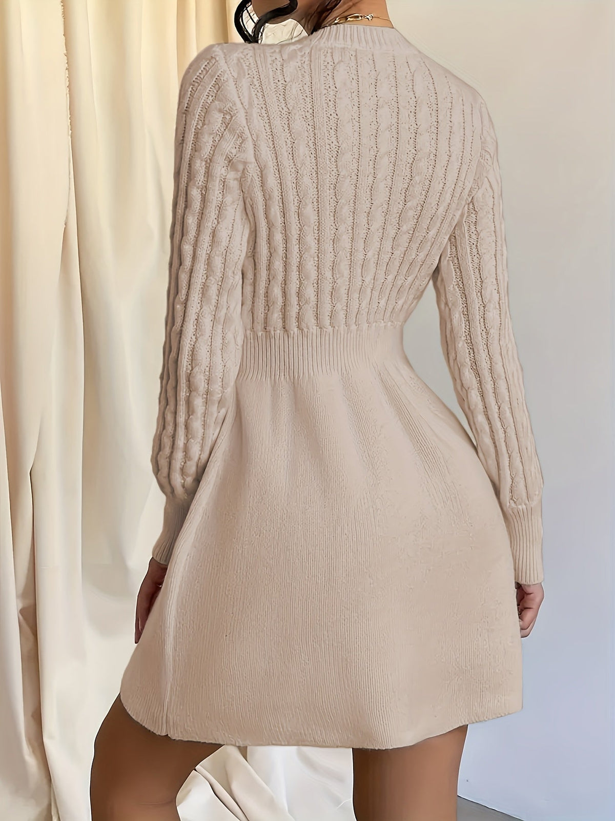 Stephanie | Women's A-Line Mini Cable Knit Sweater Dress