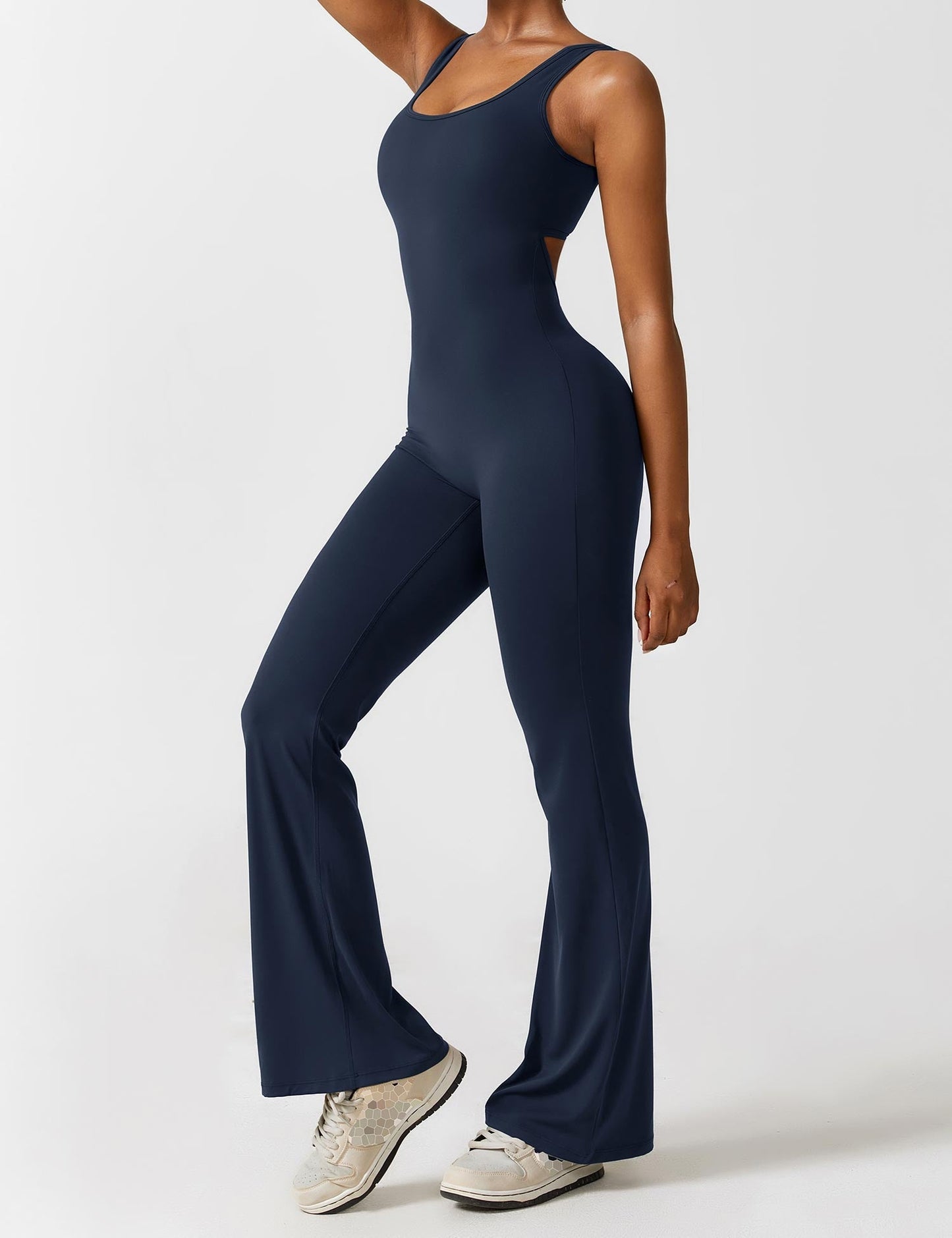 Grace | Open Back Yoga Jumpsuit with Flare Legs