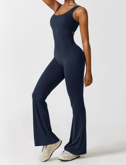 Grace | Open Back Yoga Jumpsuit with Flare Legs