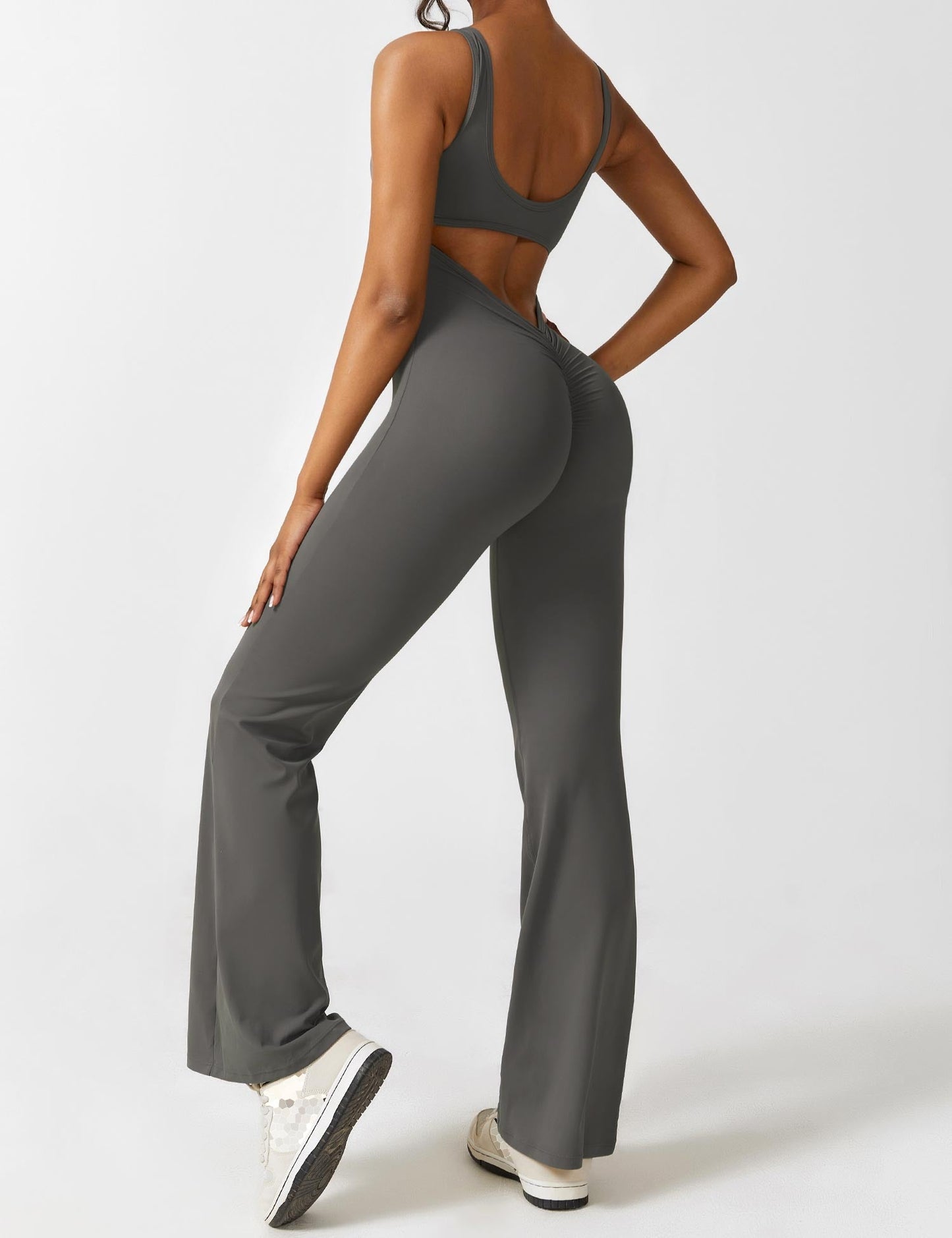 Grace | Open Back Yoga Jumpsuit with Flare Legs
